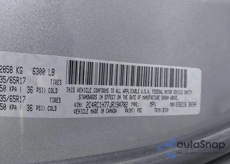 2018 Chrysler Pacifica Hybrid Touring Plus z USA, uszkodzony, nr VIN 2C4RC1H77JR194782